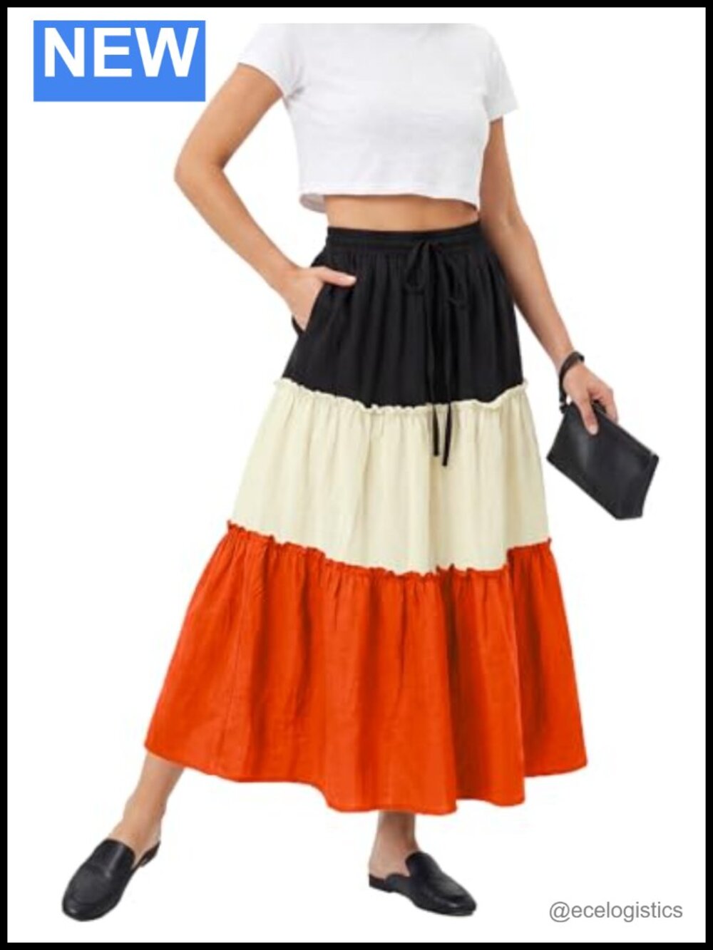 Women's Boho Maxi Skirt Ruffle Tiered High Waist Flowy Long Skirt with Pockets